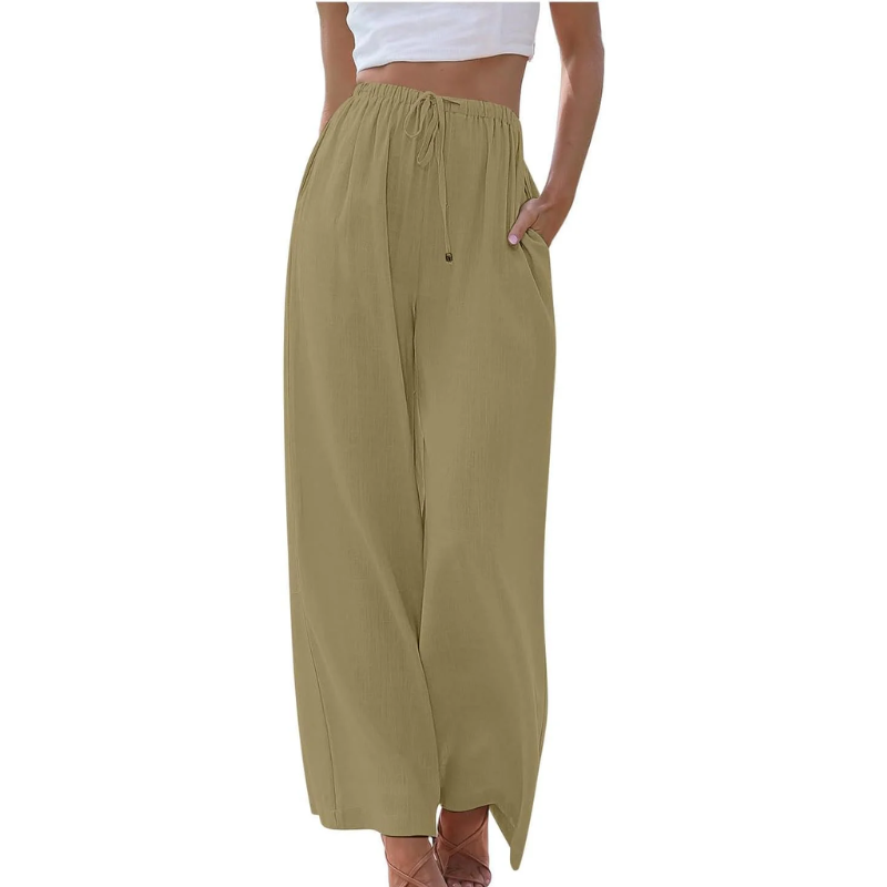 Levoire | Pantalon Élégant En Coton Et Lin Kaki