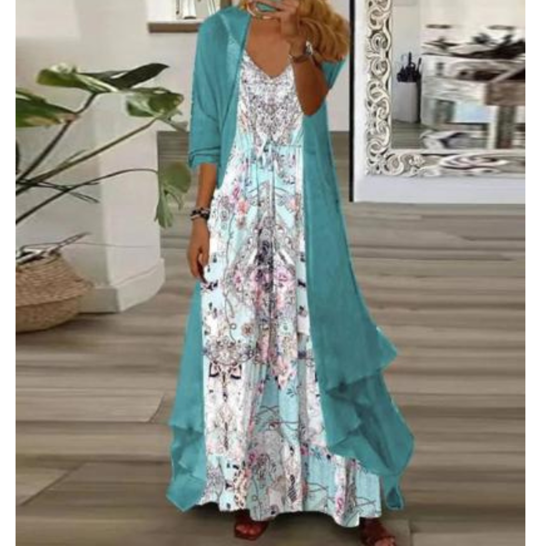 Levoire | Femme Robe midi Sonnenkuss Vert Blanc