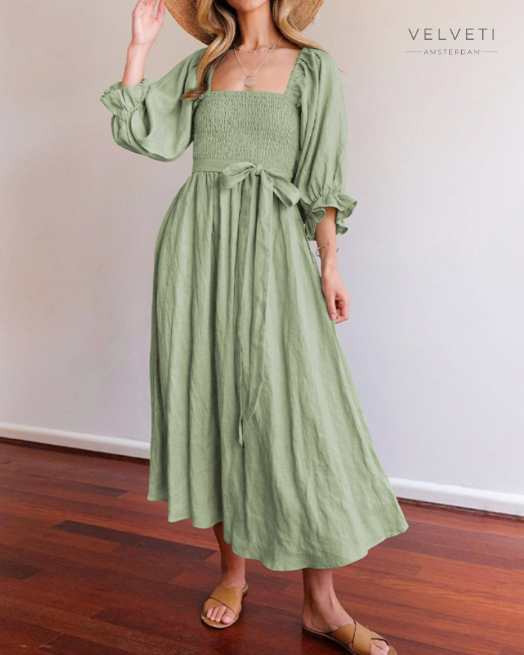 Levoire | Robe Française Avec Des Manches Volantes Vert