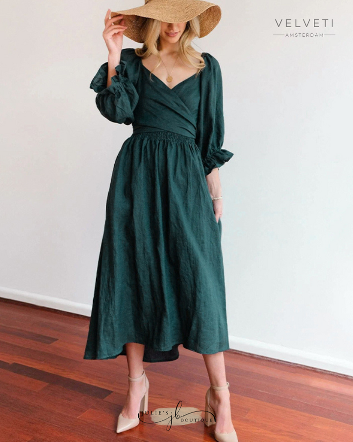 Levoire | Robe Française Avec Des Manches Volantes Vert foncé