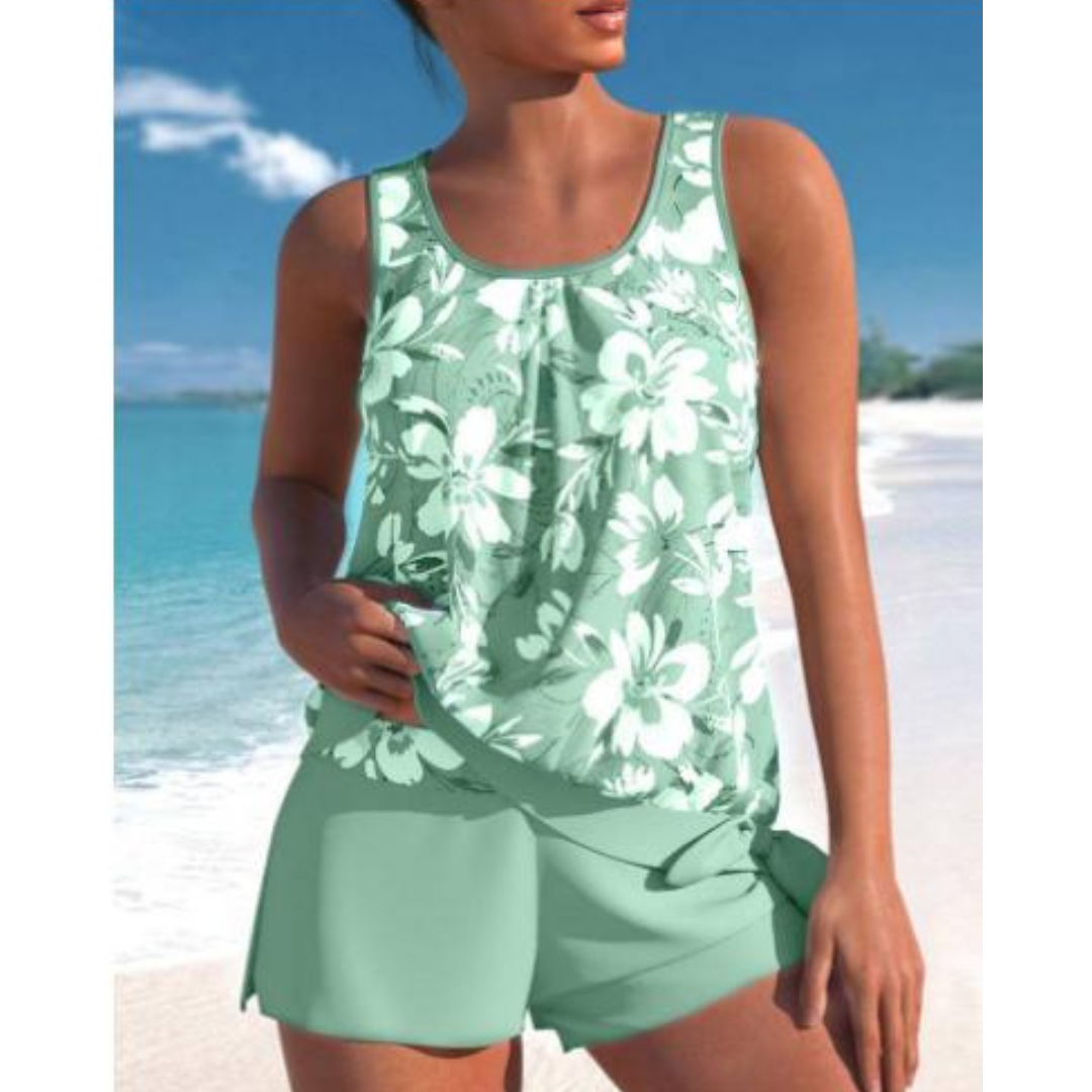 Levoire | Tankini À Deux Couleurs Avec Imprimé Floral Pour Femmes Vert