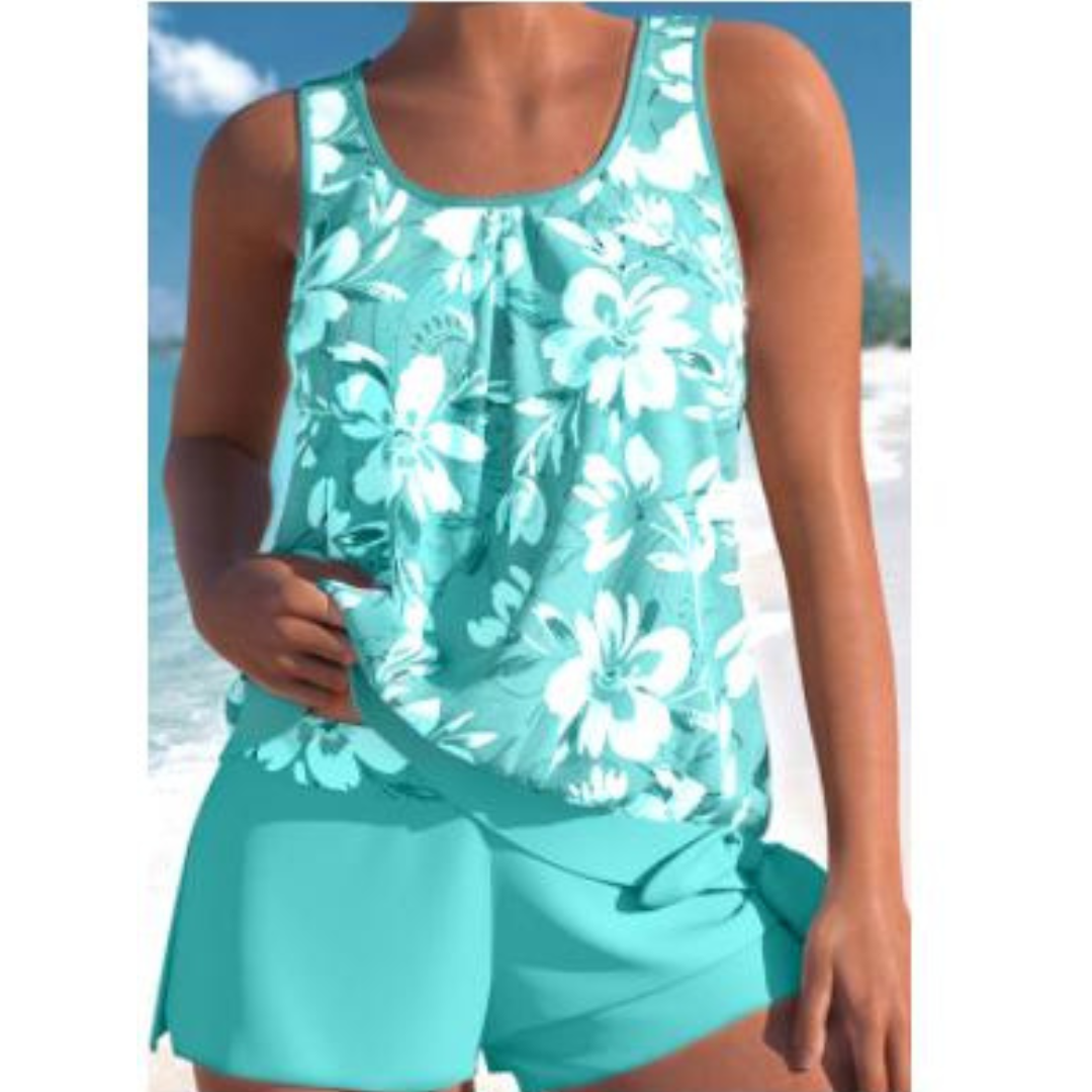 Levoire | Tankini À Deux Couleurs Avec Imprimé Floral Pour Femmes Bleu clair