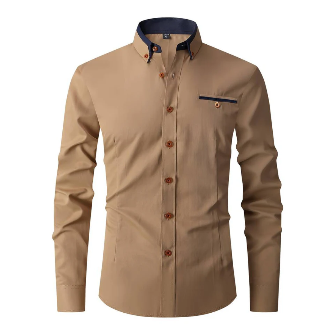 Levoire | Chemise Élégante Avec Col Contrasté Khaki