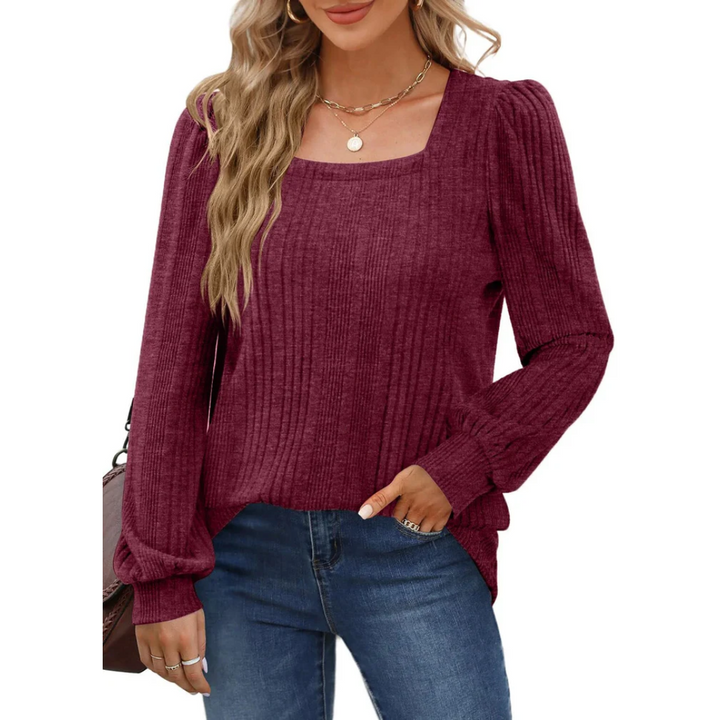 Levoire | Pull À Manches Longues Pour Femmes | Col Carré Rouge