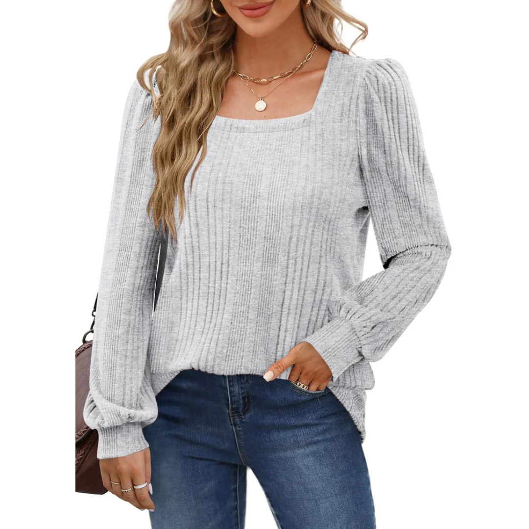 Levoire | Pull À Manches Longues Pour Femmes | Col Carré Gris clair