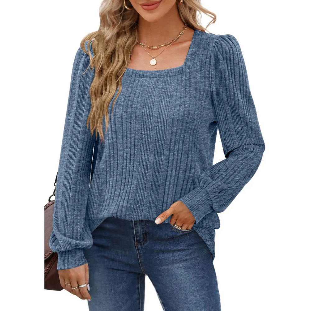 Levoire | Pull À Manches Longues Pour Femmes | Col Carré Bleu