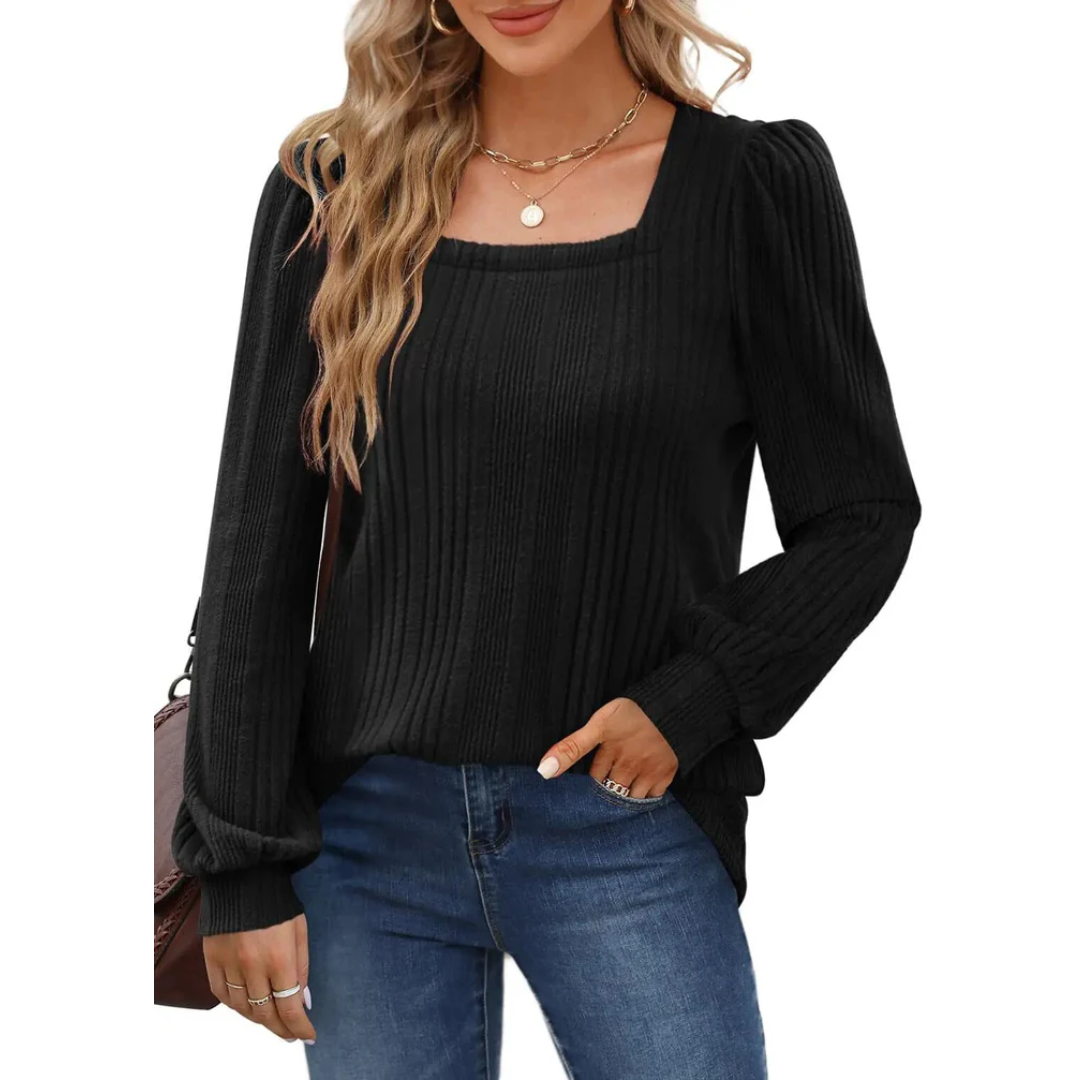 Levoire | Pull À Manches Longues Pour Femmes | Col Carré Noir