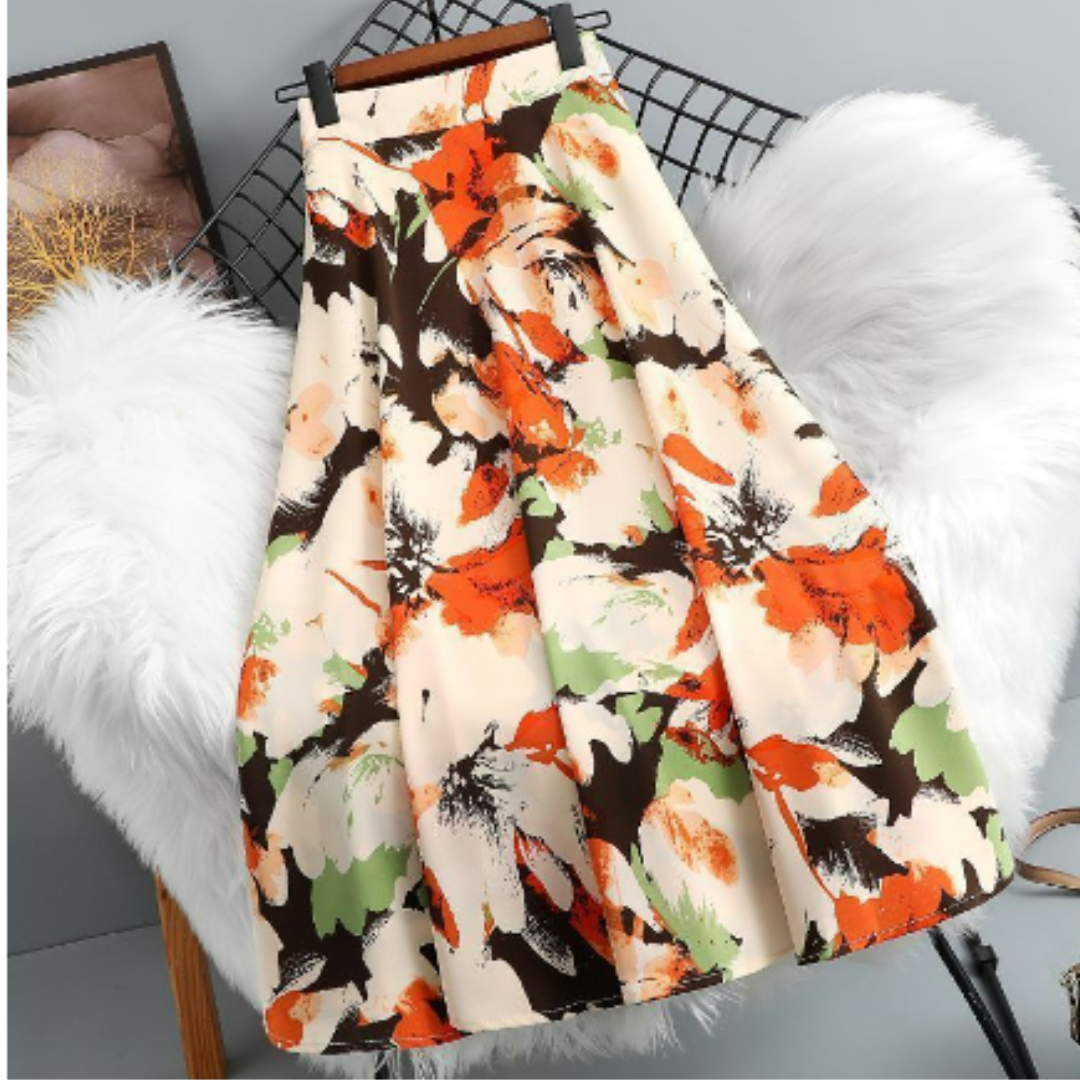 Levoire | Jupe Midi Élégante À Fleurs Orange