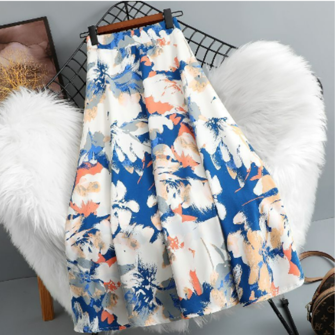 Levoire | Jupe Midi Élégante À Fleurs Bleue