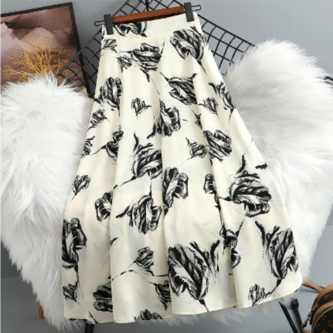 Levoire | Jupe Midi Élégante À Fleurs Blanc