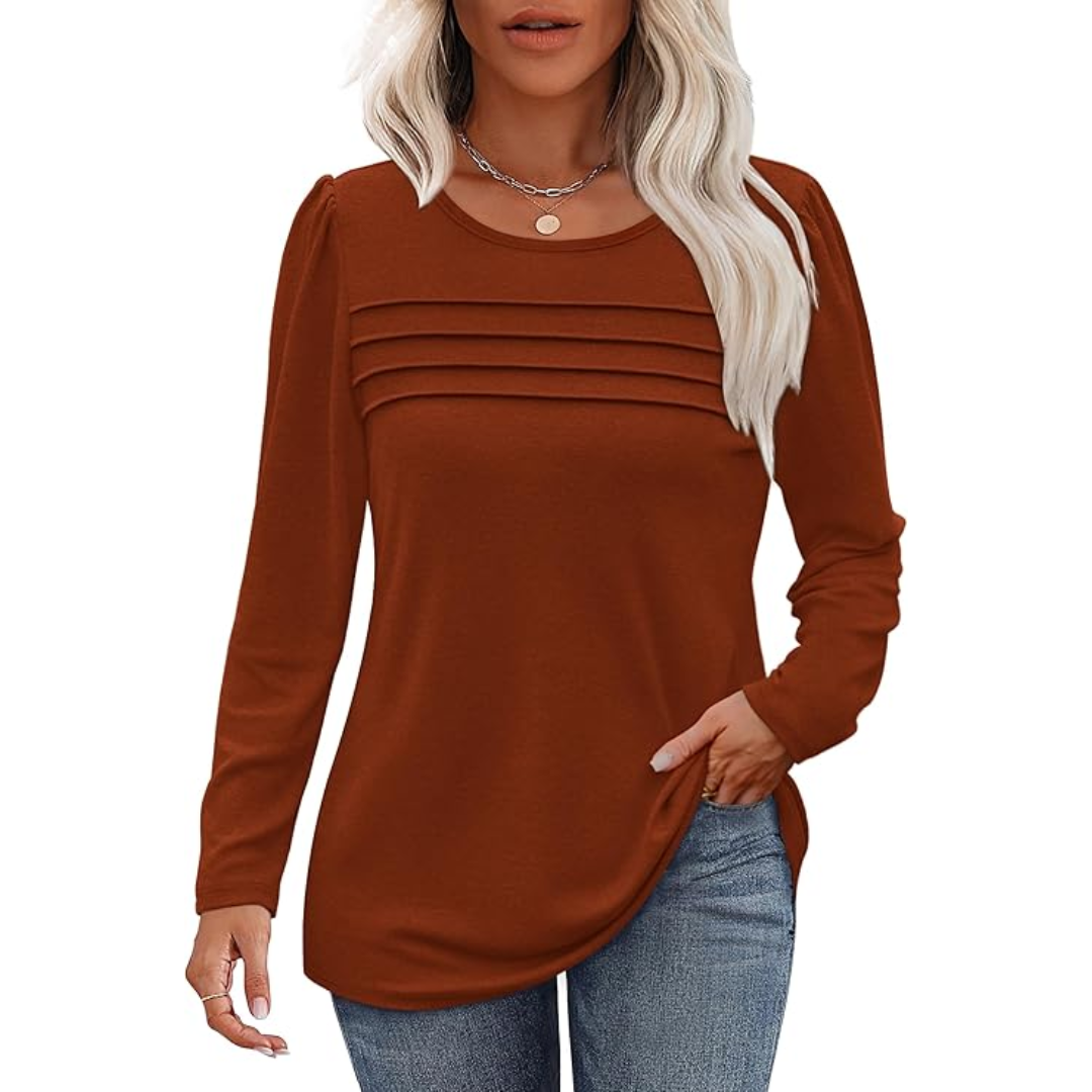 Levoire | Plissé Manches Longues Tunique Topsarah Caramel