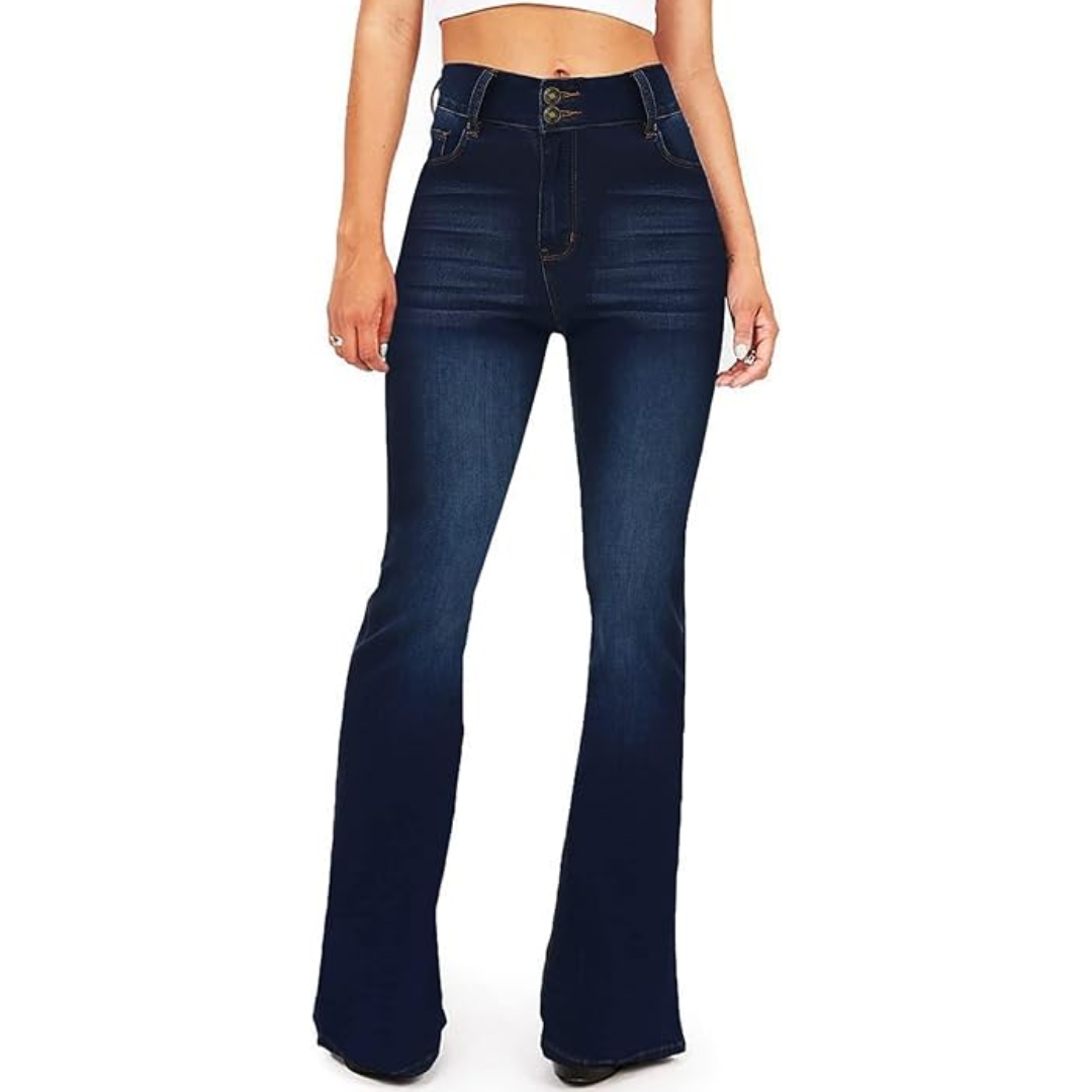 Levoire | Jean Dames Évasé Taille Haute – Stella Bleu marine avec 2 boutons