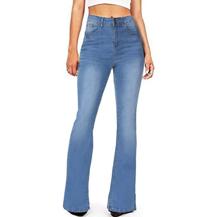 Levoire | Jean Dames Évasé Taille Haute – Stella Bleu clair avec 2 boutons