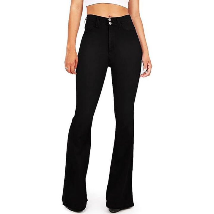 Levoire | Jean Dames Évasé Taille Haute – Stella Noir avec 2 boutons