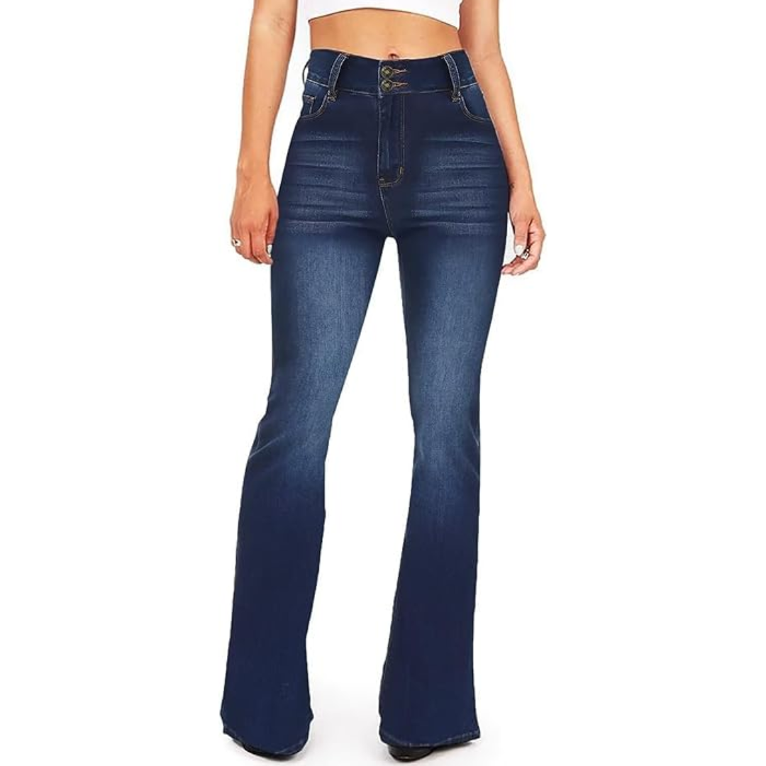Levoire | Jean Dames Évasé Taille Haute – Stella Bleu avec 2 boutons