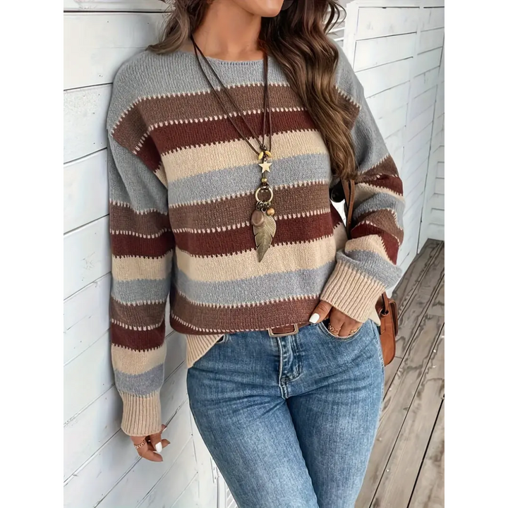 Levoire | Pull Femme Rayé Chaud À Col Rond Gris