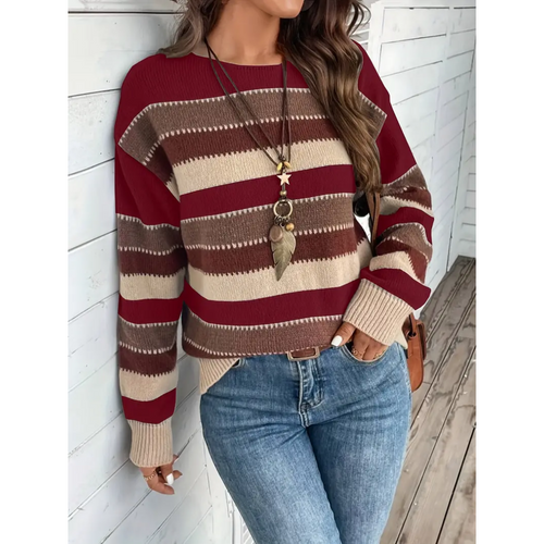 Levoire | Pull Femme Rayé Chaud À Col Rond