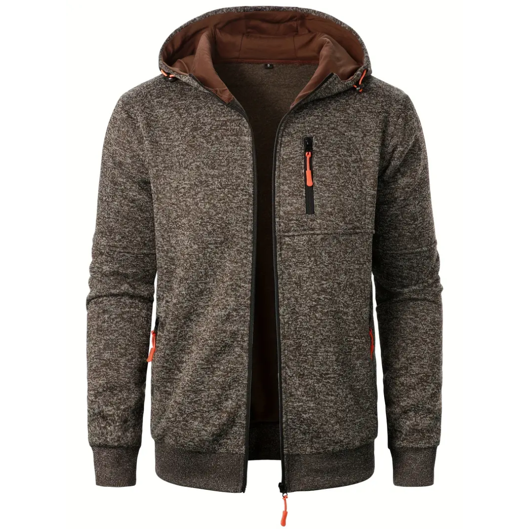 Levoire | Veste Chaude Pour Hommes Avec Fermeture Éclair, Capuche Et Poches Braun