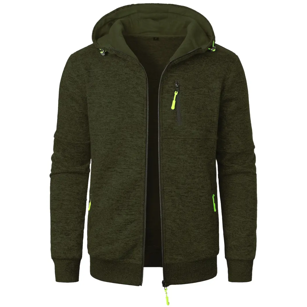 Levoire | Veste Chaude Pour Hommes Avec Fermeture Éclair, Capuche Et Poches Vert