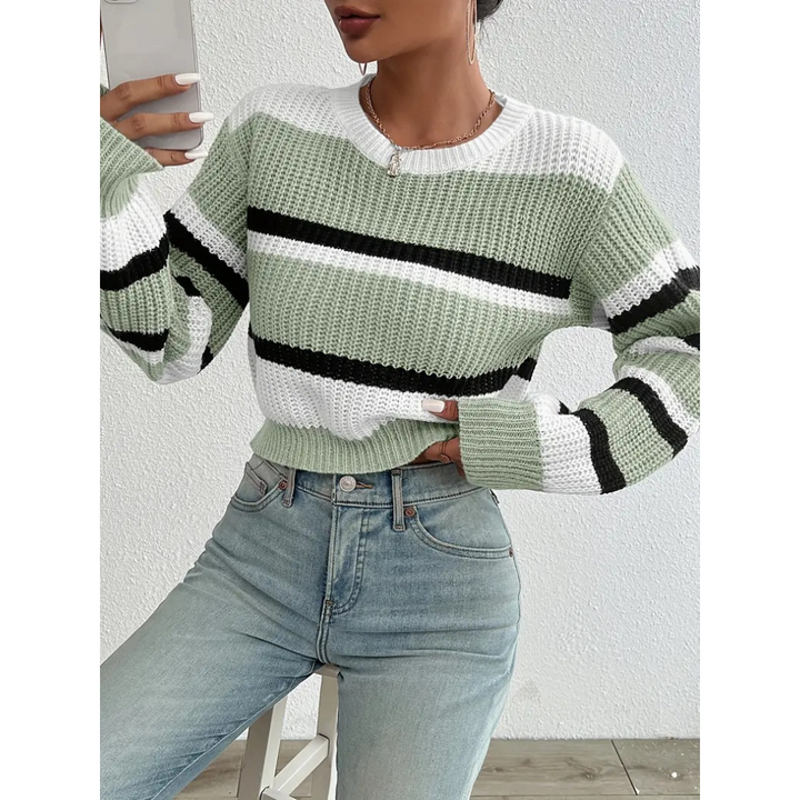 Levoire | Pull Pour Femmes Avec Rayures Et Manches Longues Vert