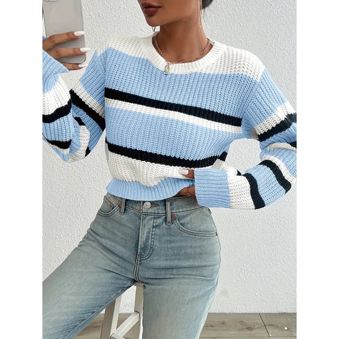 Levoire | Pull Pour Femmes Avec Rayures Et Manches Longues Bleu
