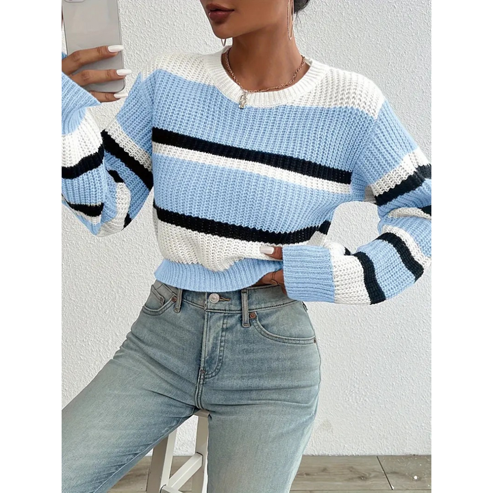 Levoire | Pull Pour Femmes Avec Rayures Et Manches Longues Bleu