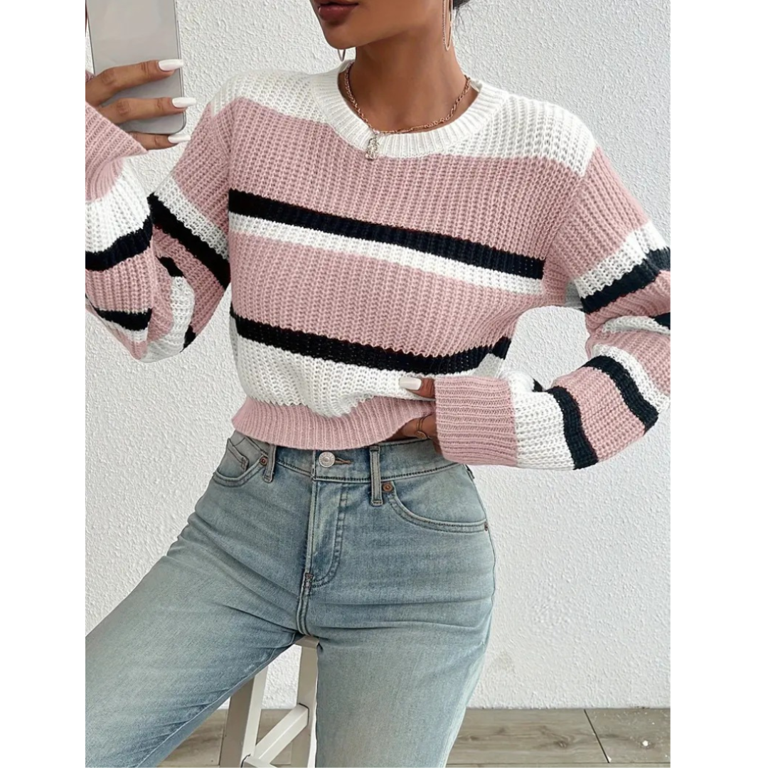 Levoire | Pull Pour Femmes Avec Rayures Et Manches Longues Rosa