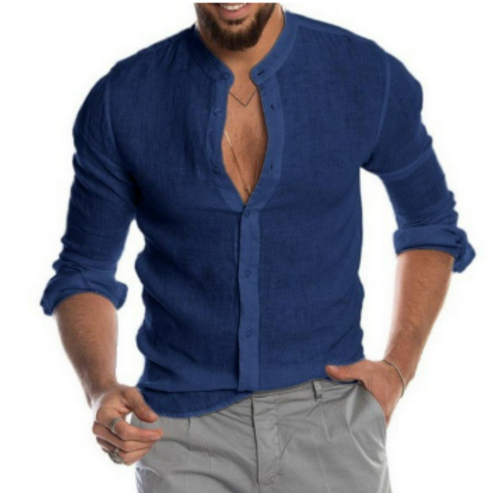 Levoire | Chemise En Coton Pour Hommes À Manches Longues Bleu foncé