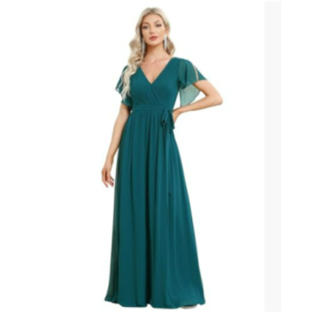 Levoire | Robe D'Invite De Mariage À Col En V Et Ligne A - Maxi Vert 3
