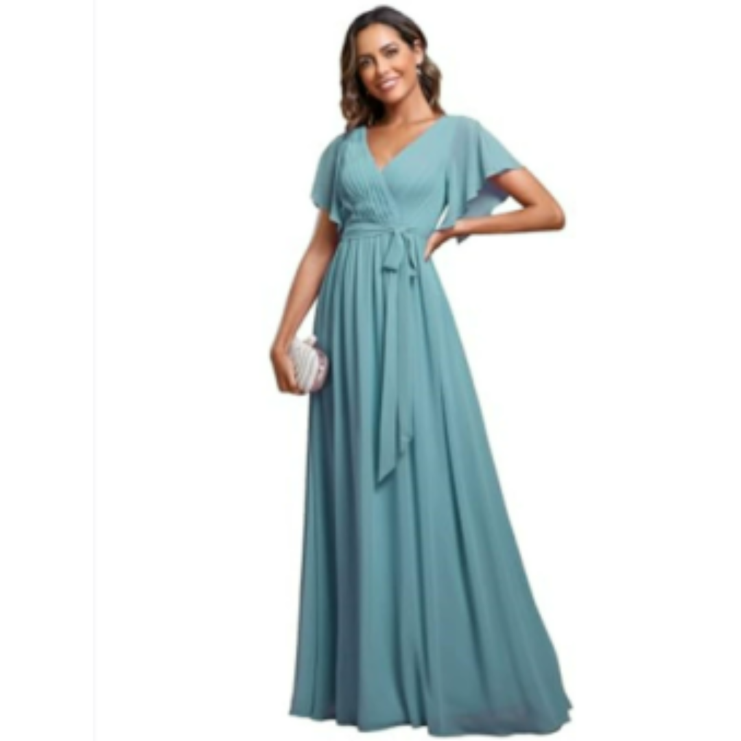 Levoire | Robe D'Invite De Mariage À Col En V Et Ligne A - Maxi Bleu