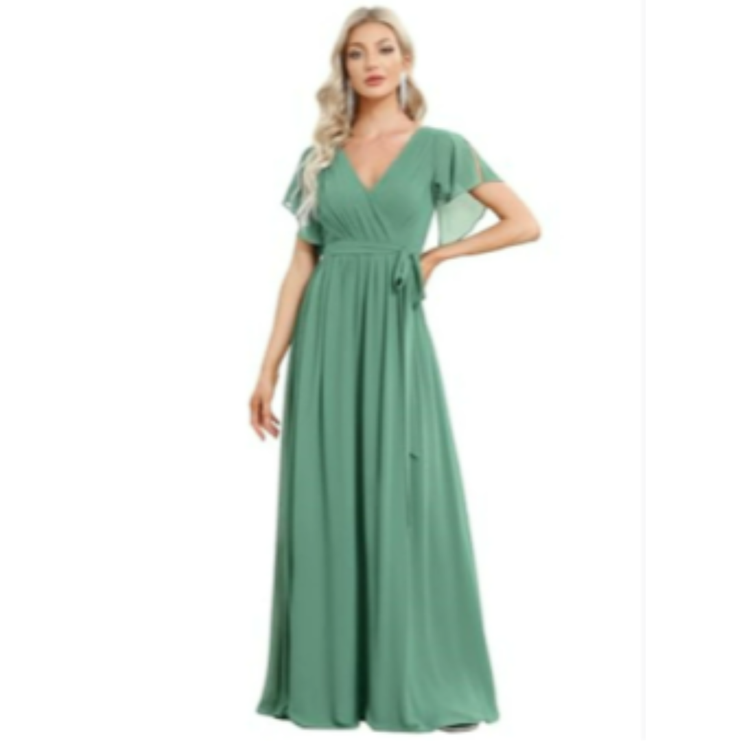 Levoire | Robe D'Invite De Mariage À Col En V Et Ligne A - Maxi Vert 2