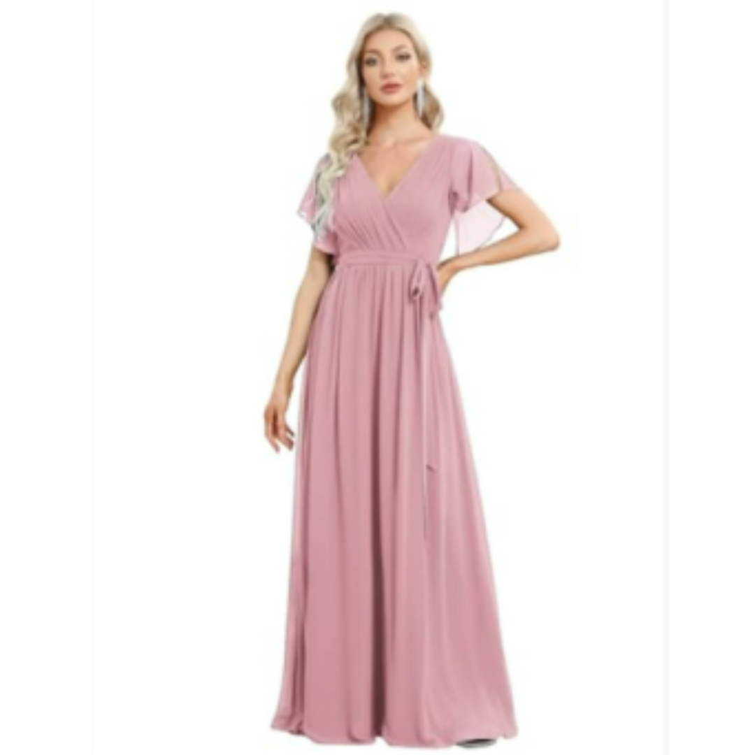 Levoire | Robe D'Invite De Mariage À Col En V Et Ligne A - Maxi Rose