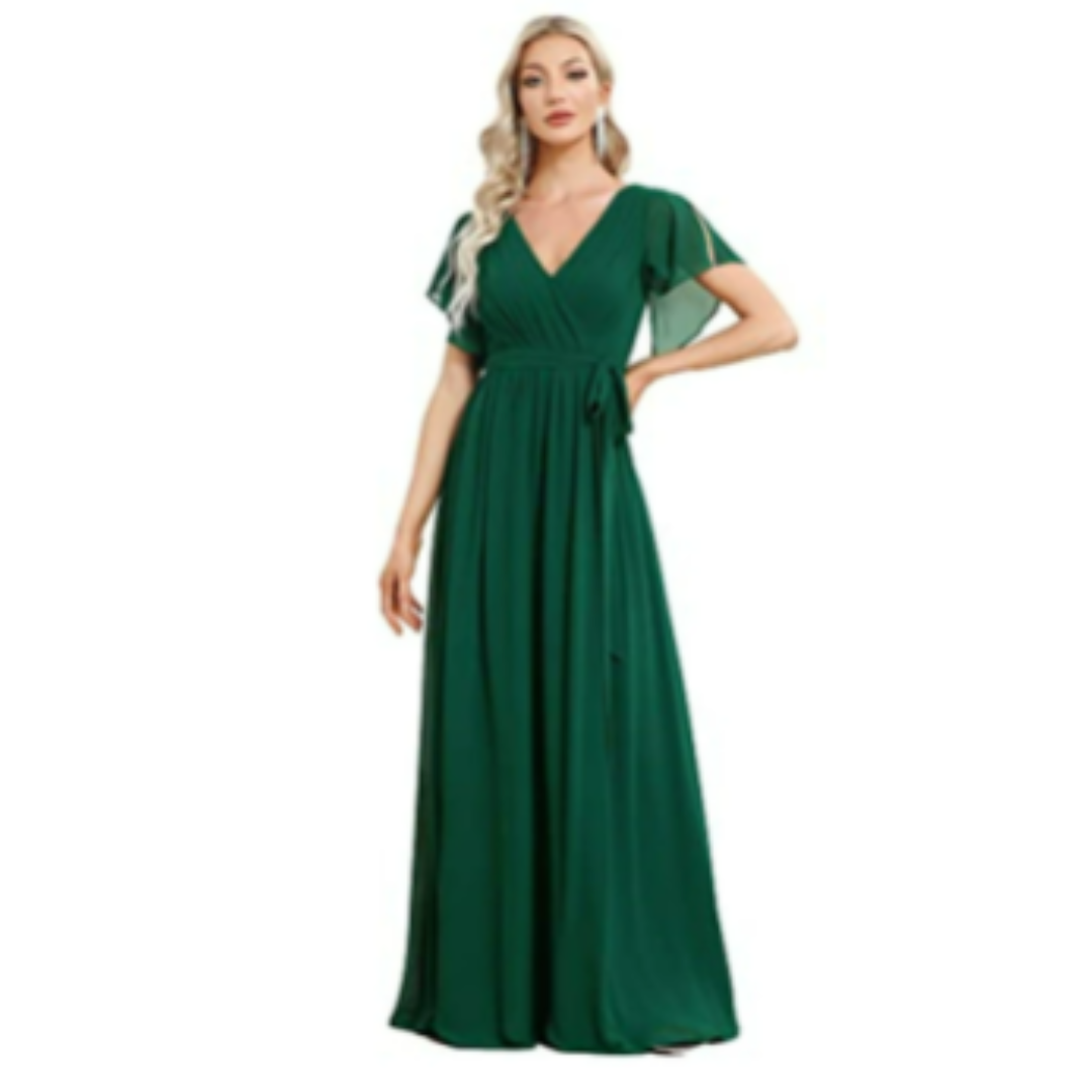 Levoire | Robe D'Invite De Mariage À Col En V Et Ligne A - Maxi Vert 1