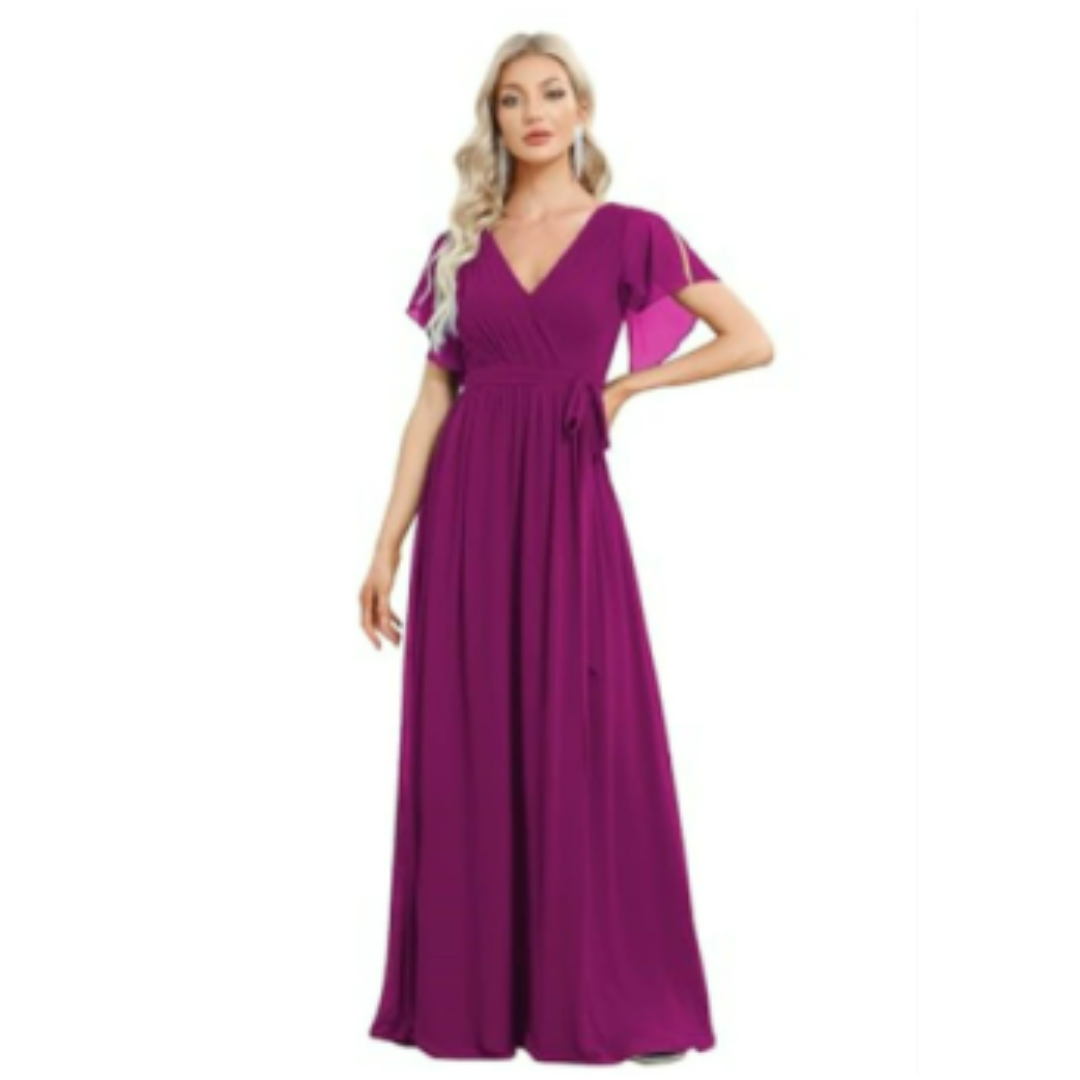 Levoire | Robe D'Invite De Mariage À Col En V Et Ligne A - Maxi Rose foncé