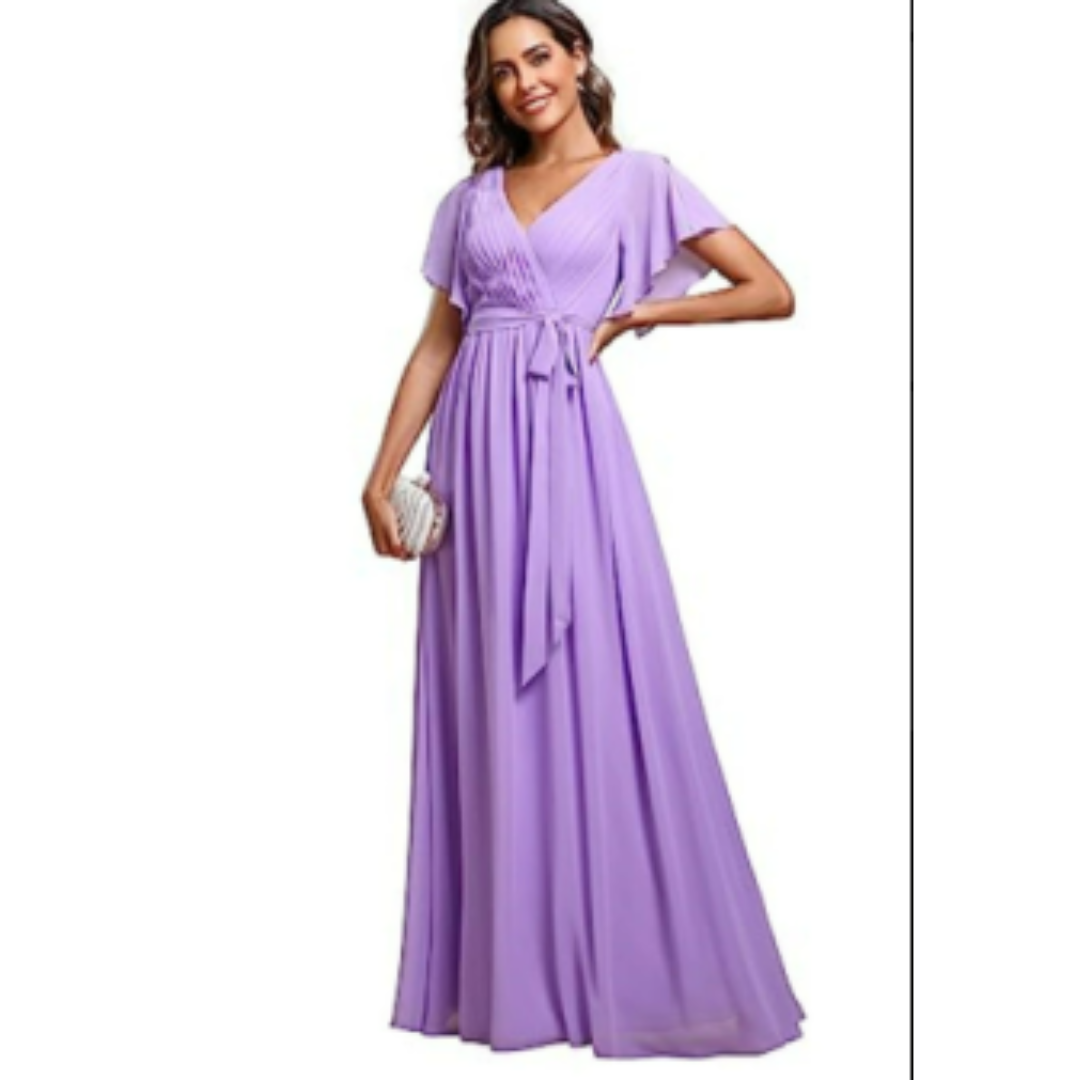 Levoire | Robe D'Invite De Mariage À Col En V Et Ligne A - Maxi Pourpre
