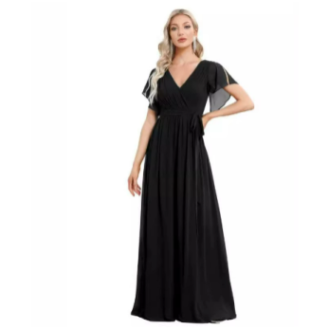 Levoire | Robe D'Invite De Mariage À Col En V Et Ligne A - Maxi Noir