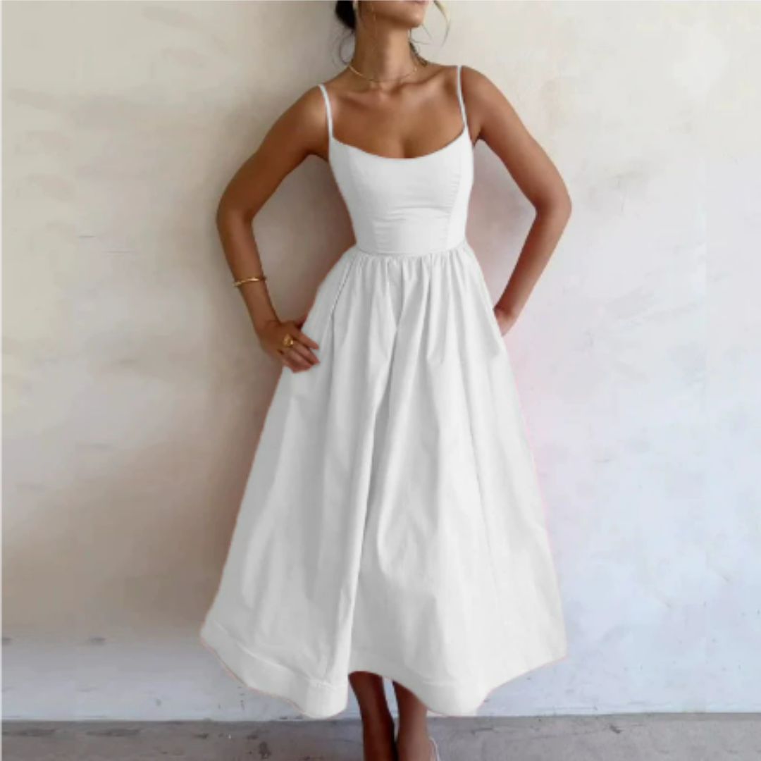 Levoire | Robe D'Invité De Mariage À Bretelles Spaghetti Pour - Femmes - Midi Blanc
