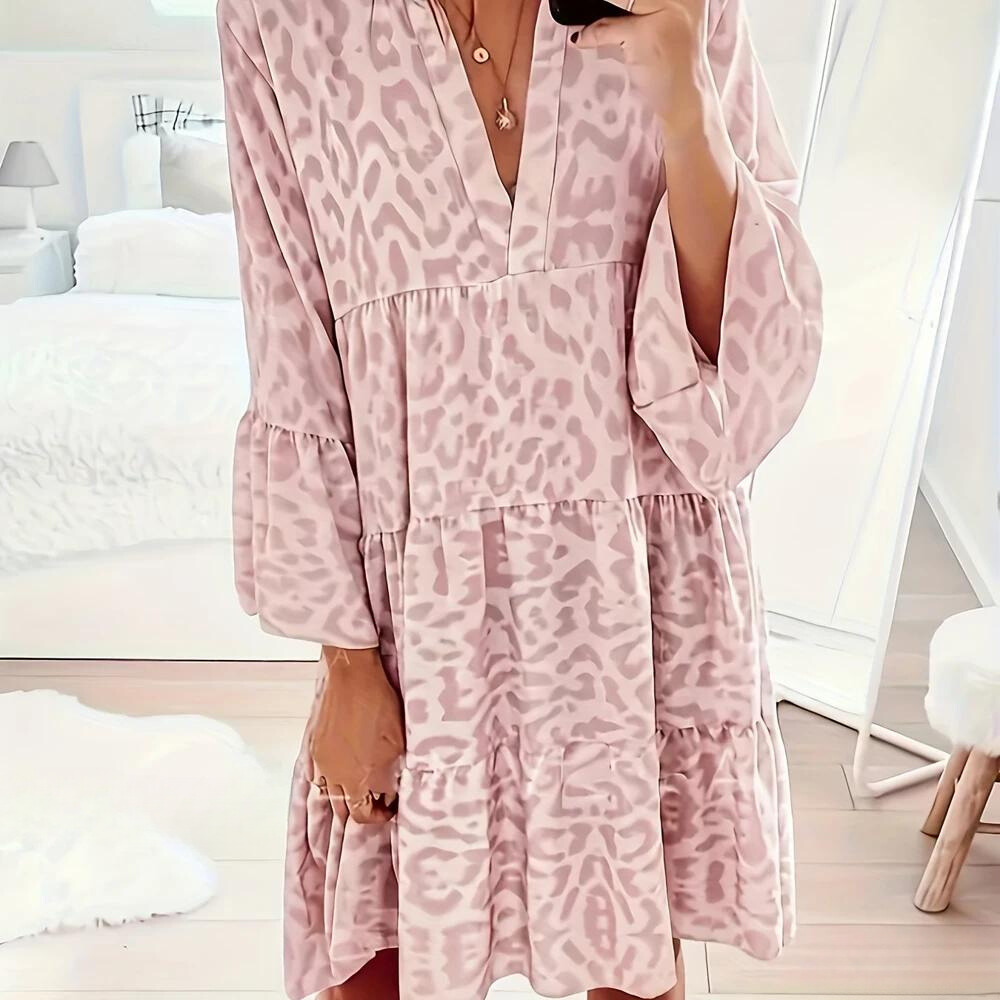 Levoire | Robe boho à imprimé léopard pour femmes, taille plus Rose