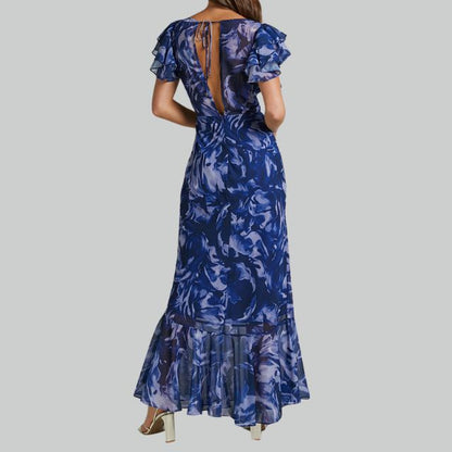 Levoire | Maxi-robe à volants pour femme - Bleu