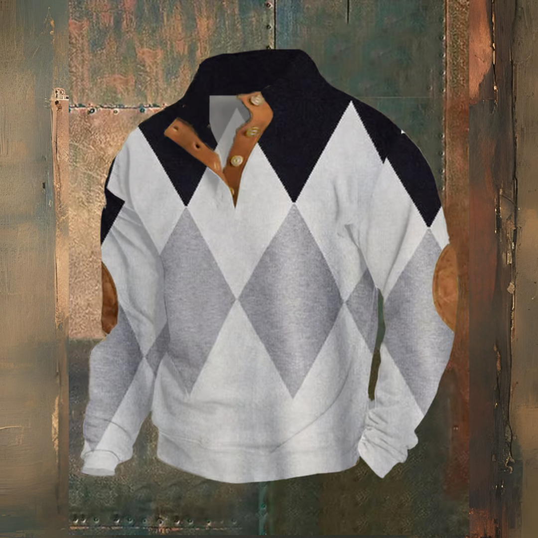 Levoire | Pull À Col Montant De Style Western Avec Boutons Blanc Noir