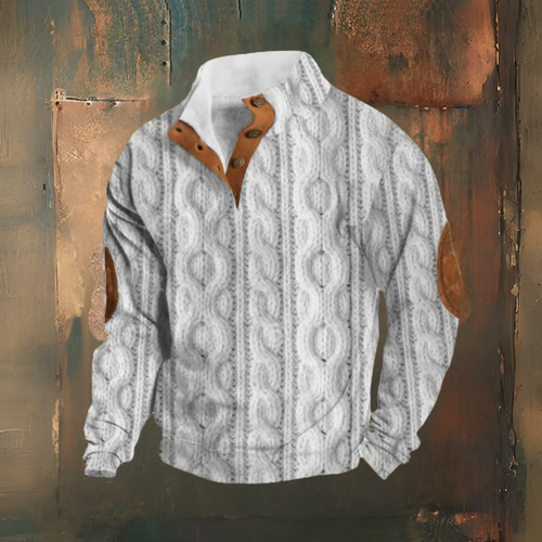 Levoire | Imprimé Rétro Col Montant Boutonné Pull Décontracté