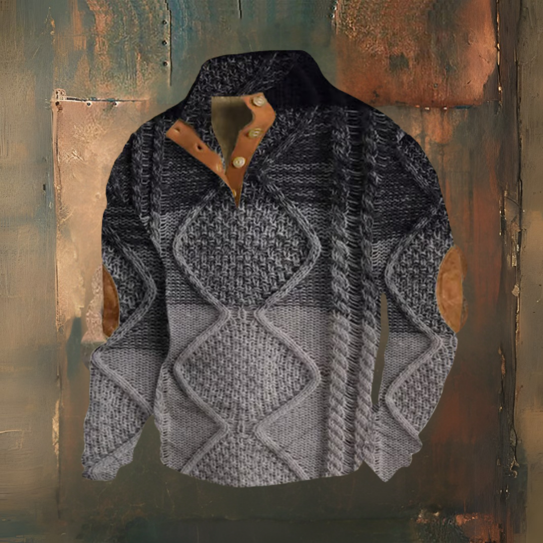 Levoire | Pull Décontracté Avec Impression Artistique Western Et Col Montant Noir Gris