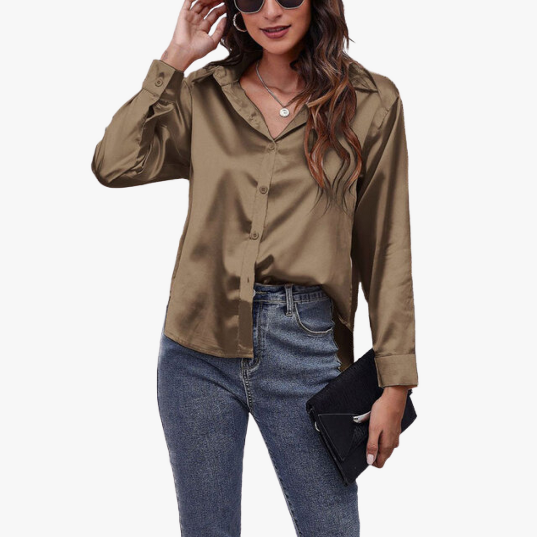Levoire | Chemise Satin À Boutons Avec Manches Longues Pour Femmes Kaki profond