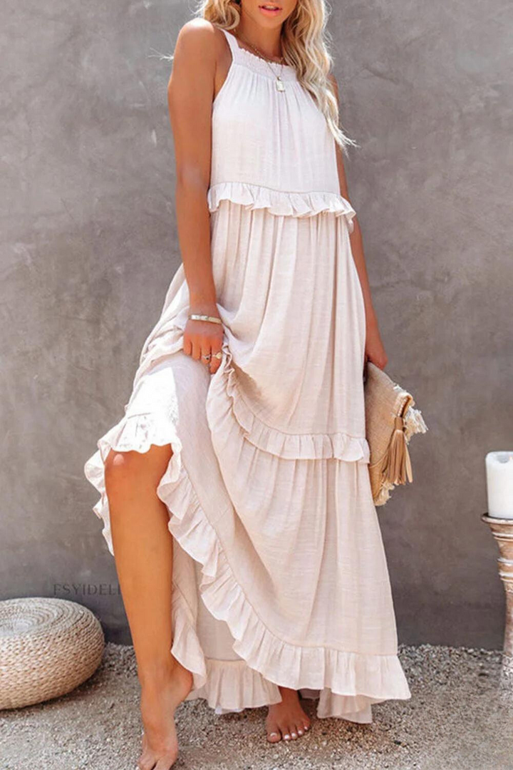 Levoire | Robe longue avec dos nu et volants Abricot