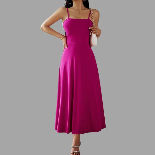 Levoire | Robe Midi Beige À Swinguement Rose chaud