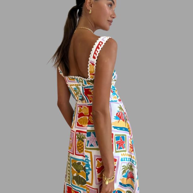 Levoire | Femme Robe sans manches en ligne A avec imprimé tropical - Blanc