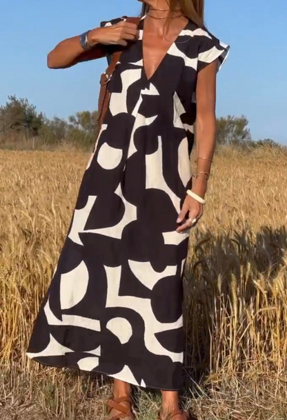 Levoire | Robe Longue À Manches Courtes Avec Imprimé