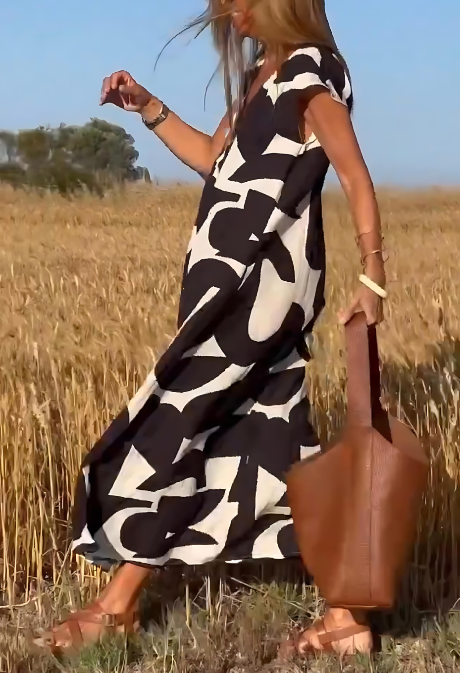 Levoire | Robe Longue À Manches Courtes Avec Imprimé