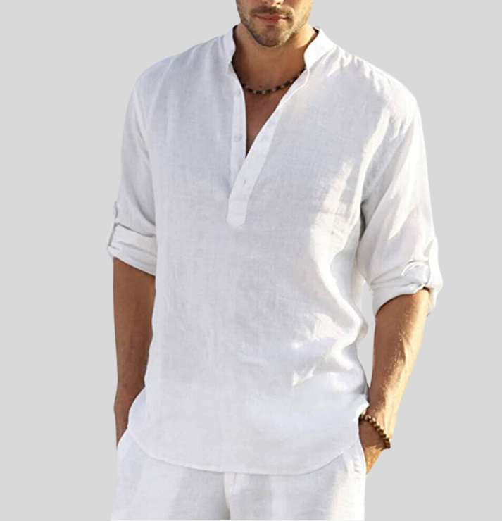 Levoire | Élégante Chemise En Lin Avec Col Blanc