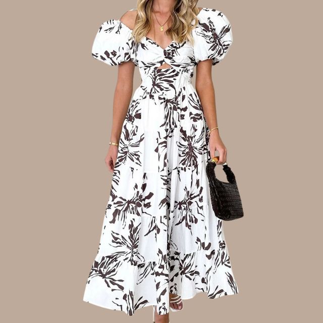 Levoire | Robe maxi florale pour femme Noir Blanc